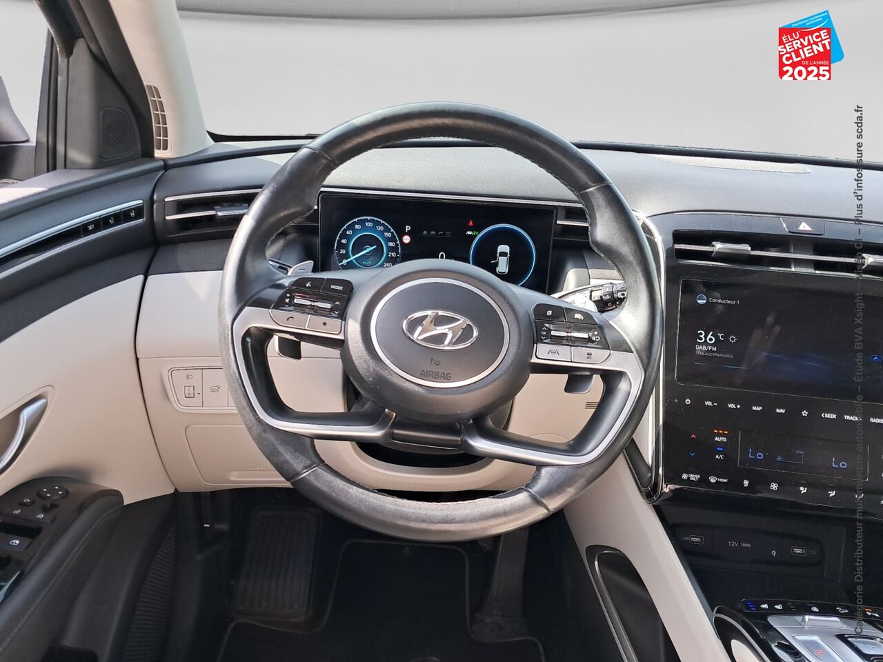 Véhicule d'occasion HYUNDAI TUCSON 1.6 T-GDI 230 CH HYBRID EXECUTIVE TOUVRANT SIEGE CHAUF VENTIL VOLANT CHAUF CAMERA GPS chez Hyundai Epernay